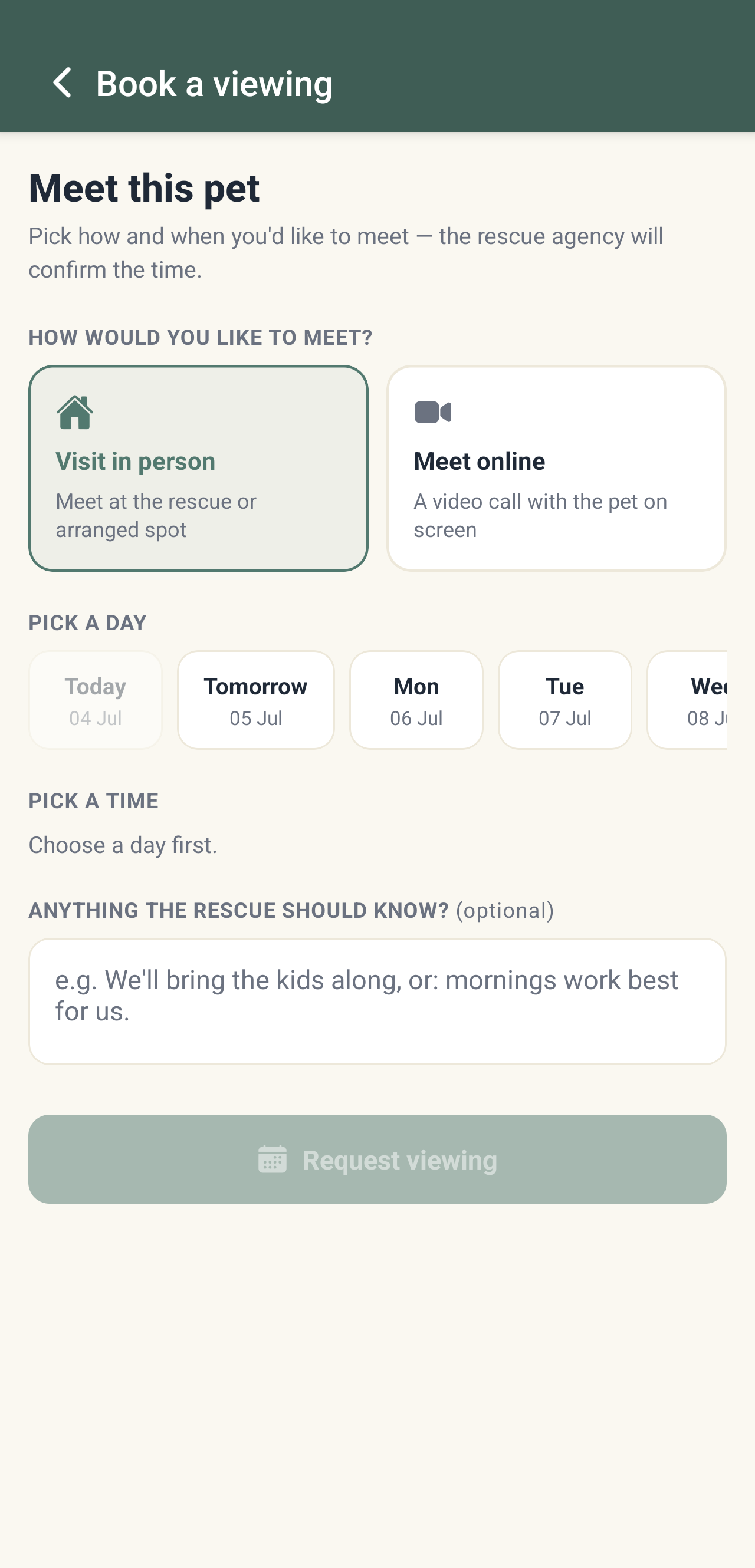 Meet before you adopt — Winkeey app screen