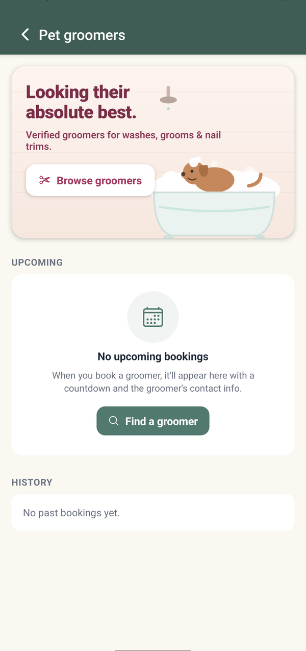 Book a groomer — Winkeey app screen