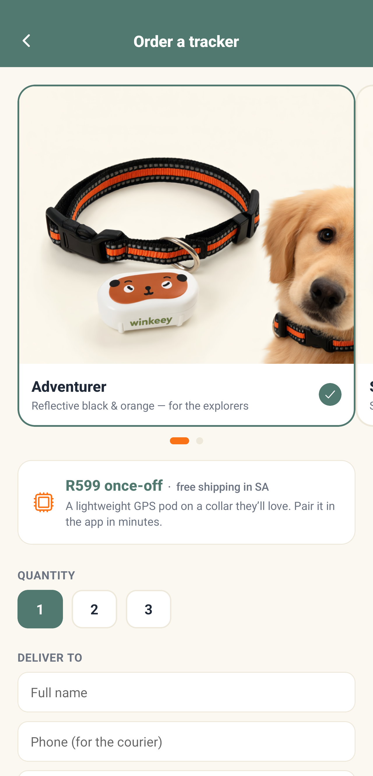 Order a tracker — Winkeey app screen